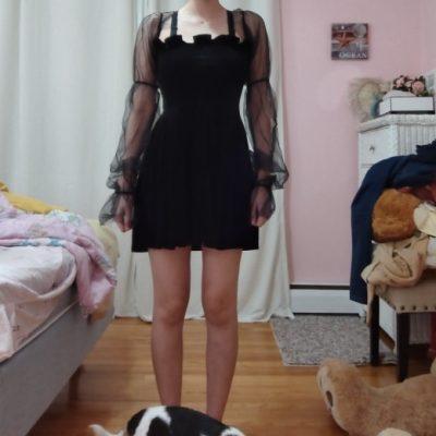 Black Mesh Puff Sleeve Mini Dress photo review