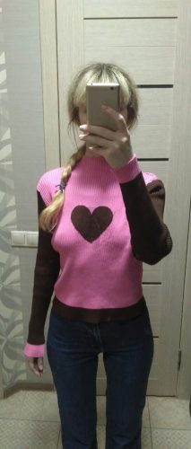 Aesthetic Crew Neck Green Heart Knit Sweater photo review