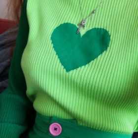 Aesthetic Crew Neck Green Heart Knit Sweater photo review